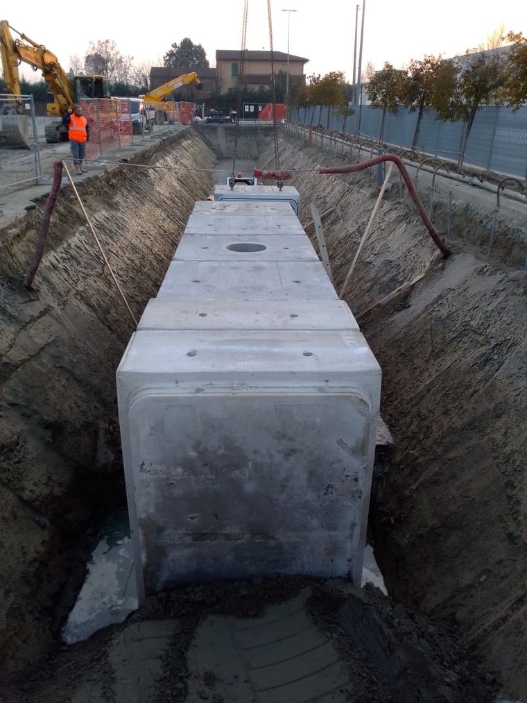 Vasca di accumulo con scatolari - realizzazione vasca volano con elementi scatolari
